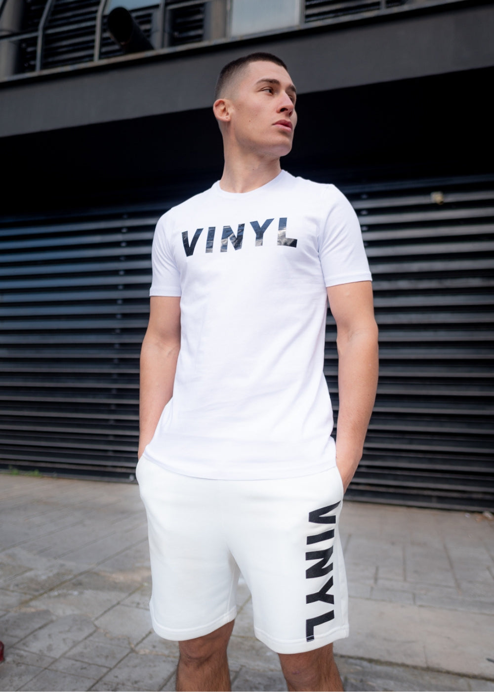 Vinyl printed white cotton regular fit men's shirt