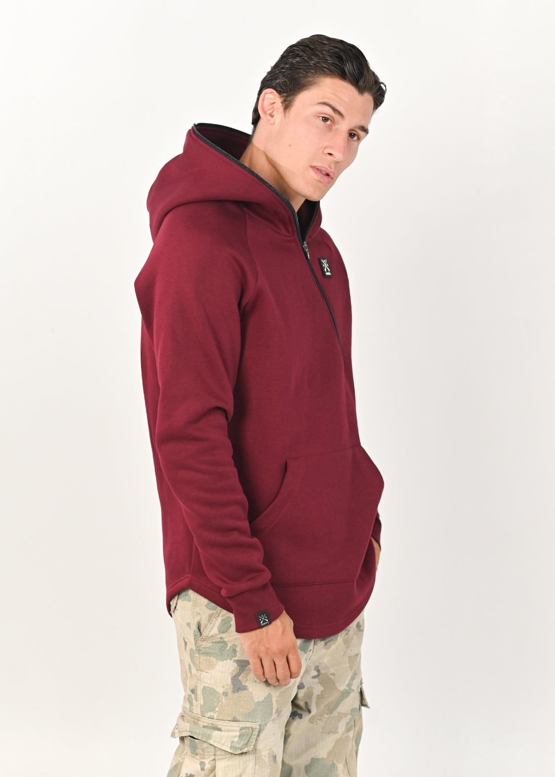 Burgundy vinyl sweatshirt with zipper cotton regular fit - half zipped hoodie