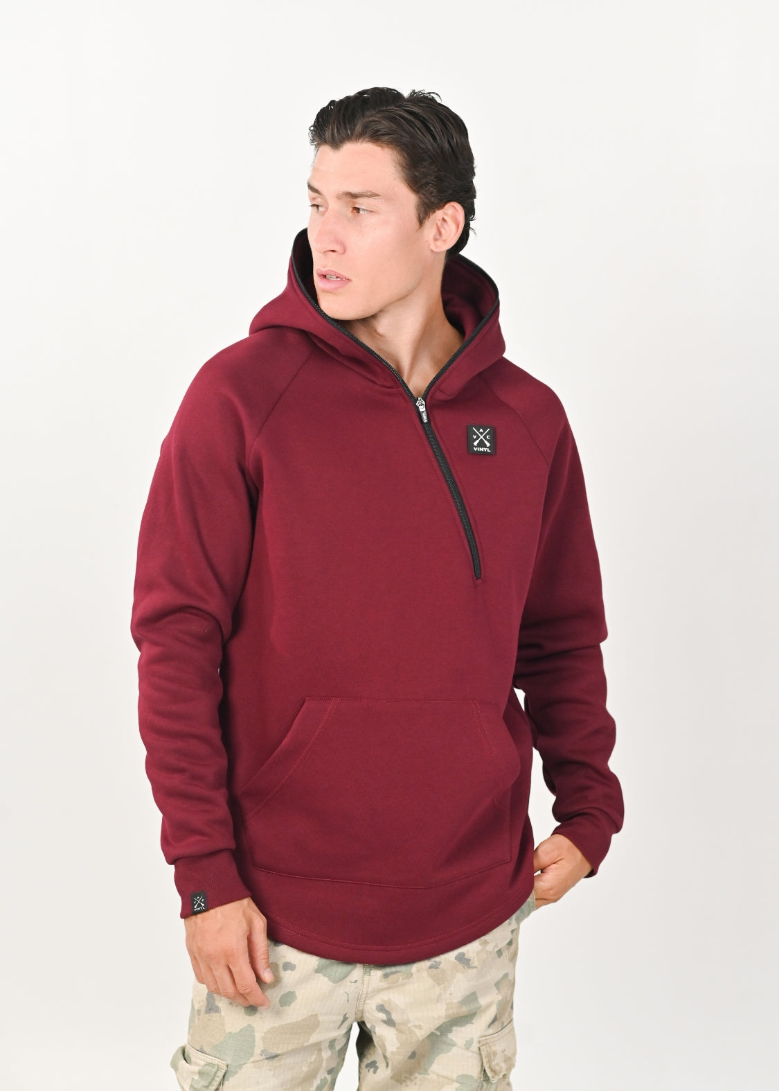 Burgundy vinyl sweatshirt with zipper cotton regular fit - half zipped hoodie