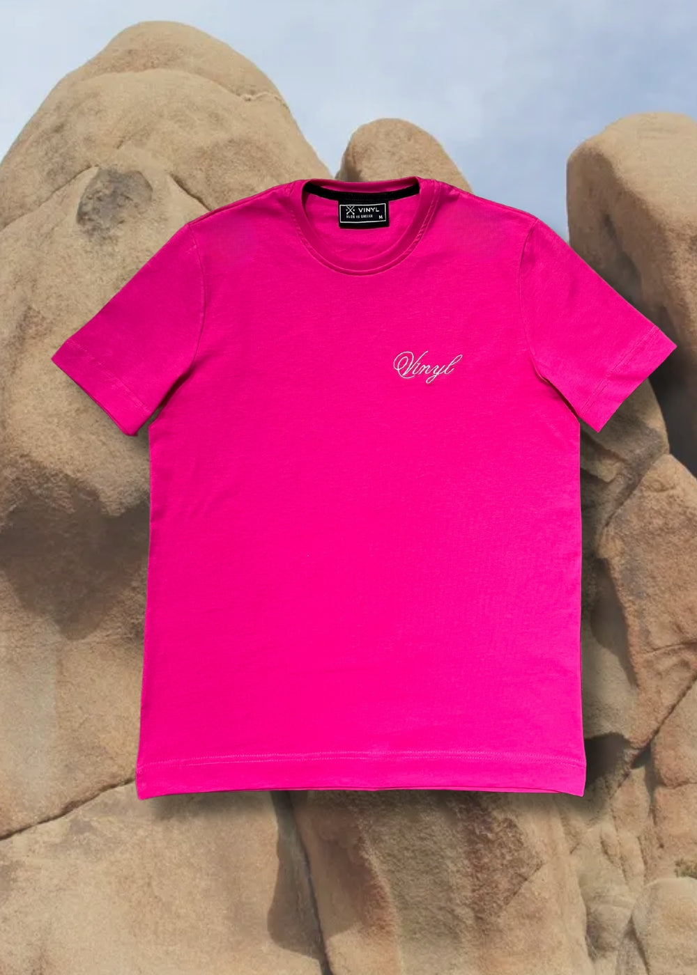 Vinyl shirt with embroidery fuchsia cotton regular fit for men