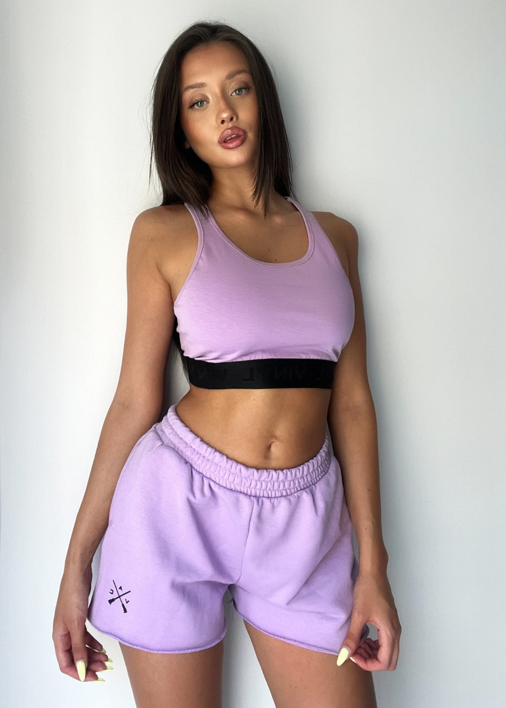 Vinyl bra with elastic, lilac, cotton, regular fit, women's
