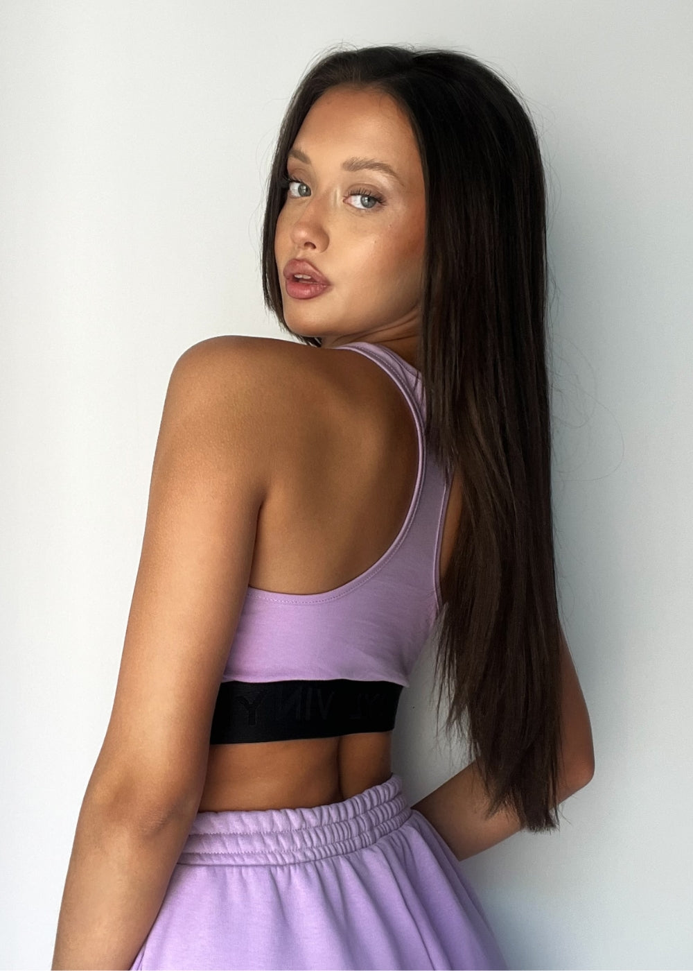 Vinyl bra with elastic, lilac, cotton, regular fit, women's