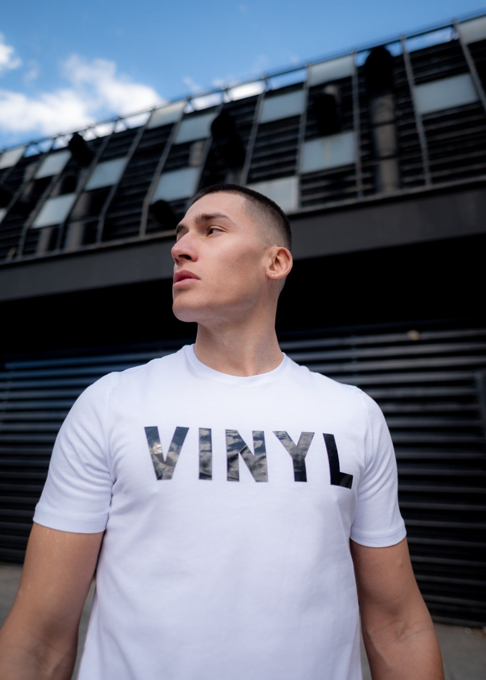 Vinyl printed white cotton regular fit men's shirt