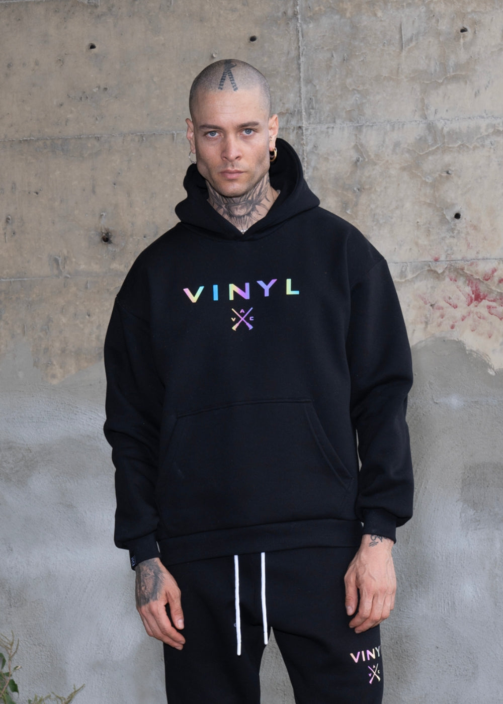 Vinyl sweatshirt black cotton regular fit men's