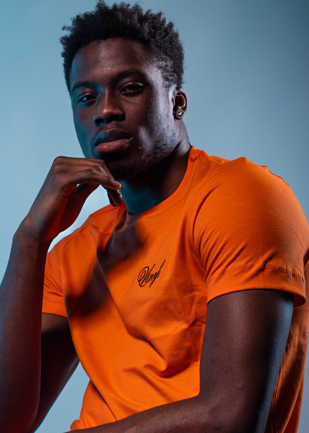 Vinyl shirt with embroidery orange cotton regular fit for men