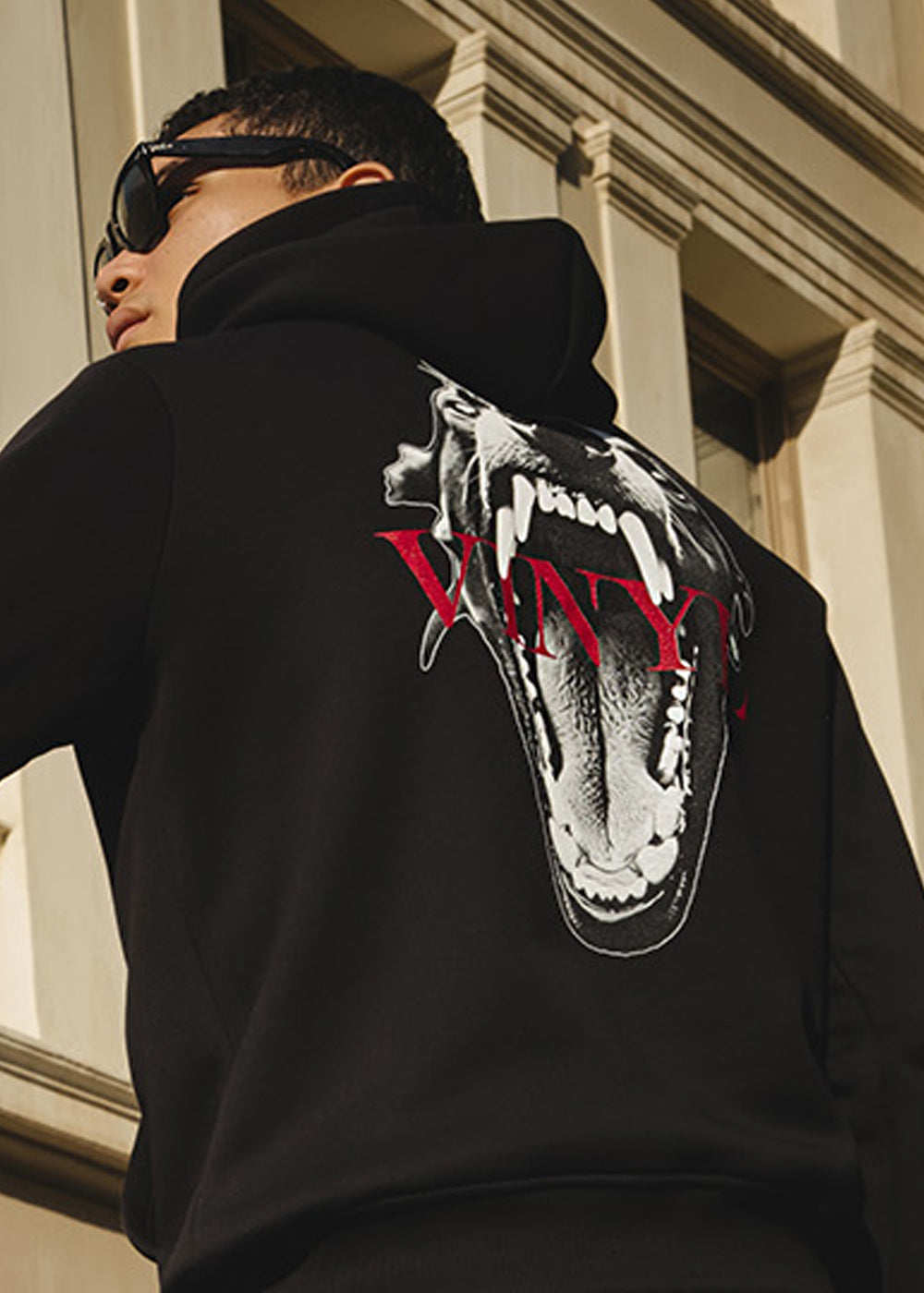 Vinyl sweatshirt black with print cotton regular fit - street beast hoodie