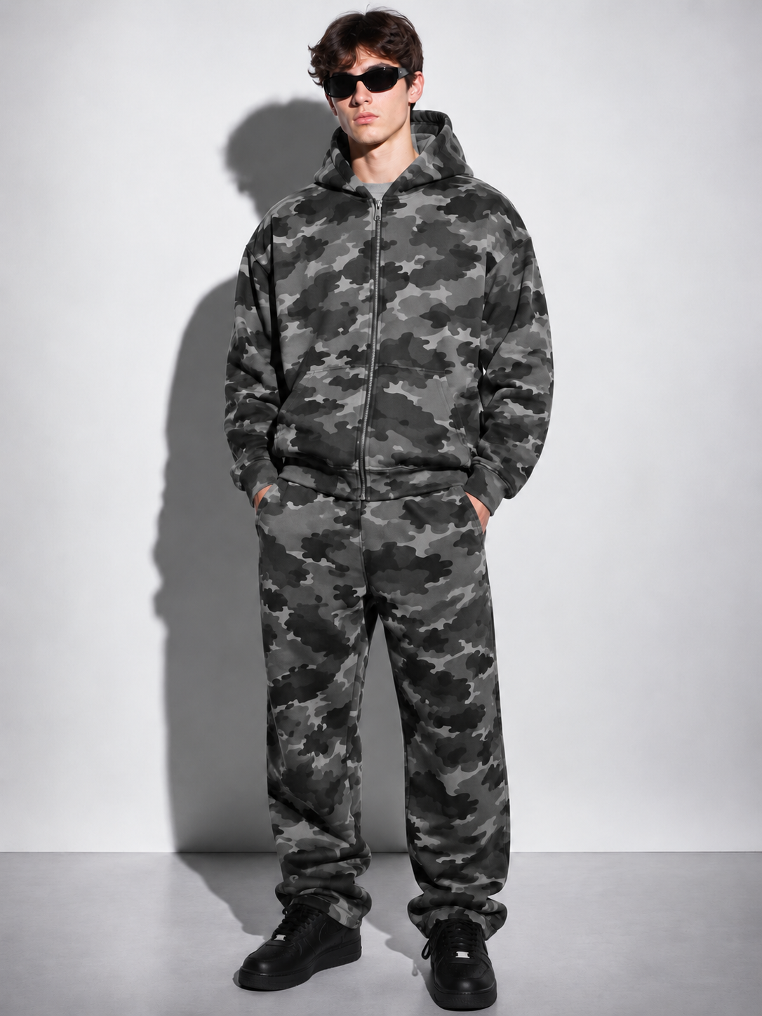 Army zipped hoodie grey
