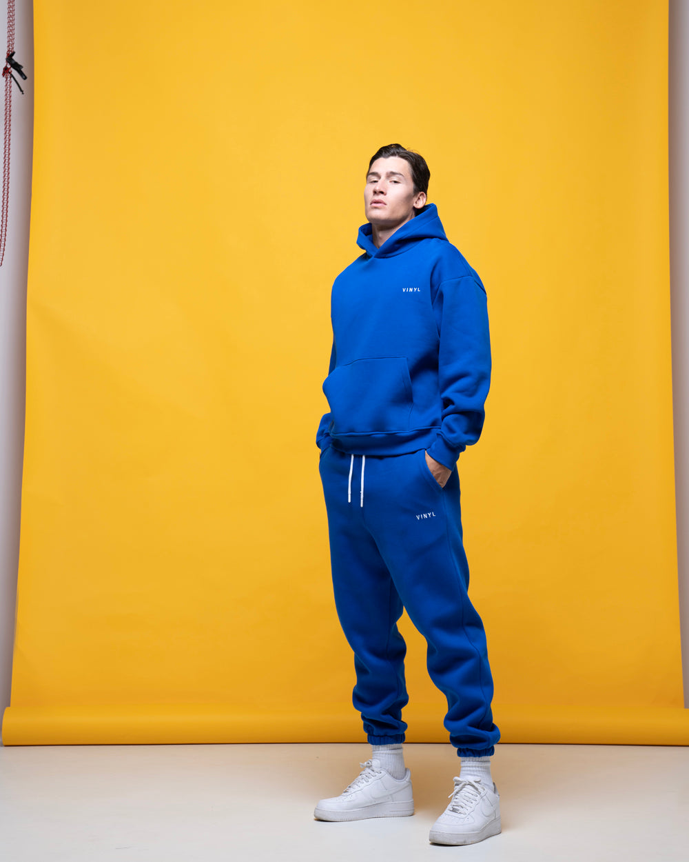 Vinyl sweatshirt blue with embroidery cotton regular fit - needlecraft logo hoodie