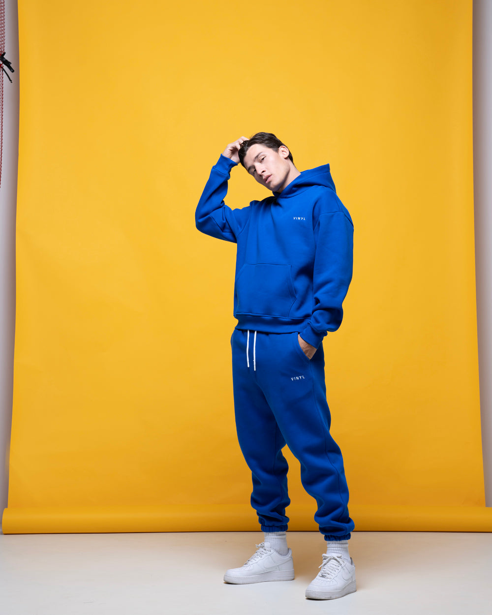 Vinyl sweatshirt blue with embroidery cotton regular fit - needlecraft logo hoodie