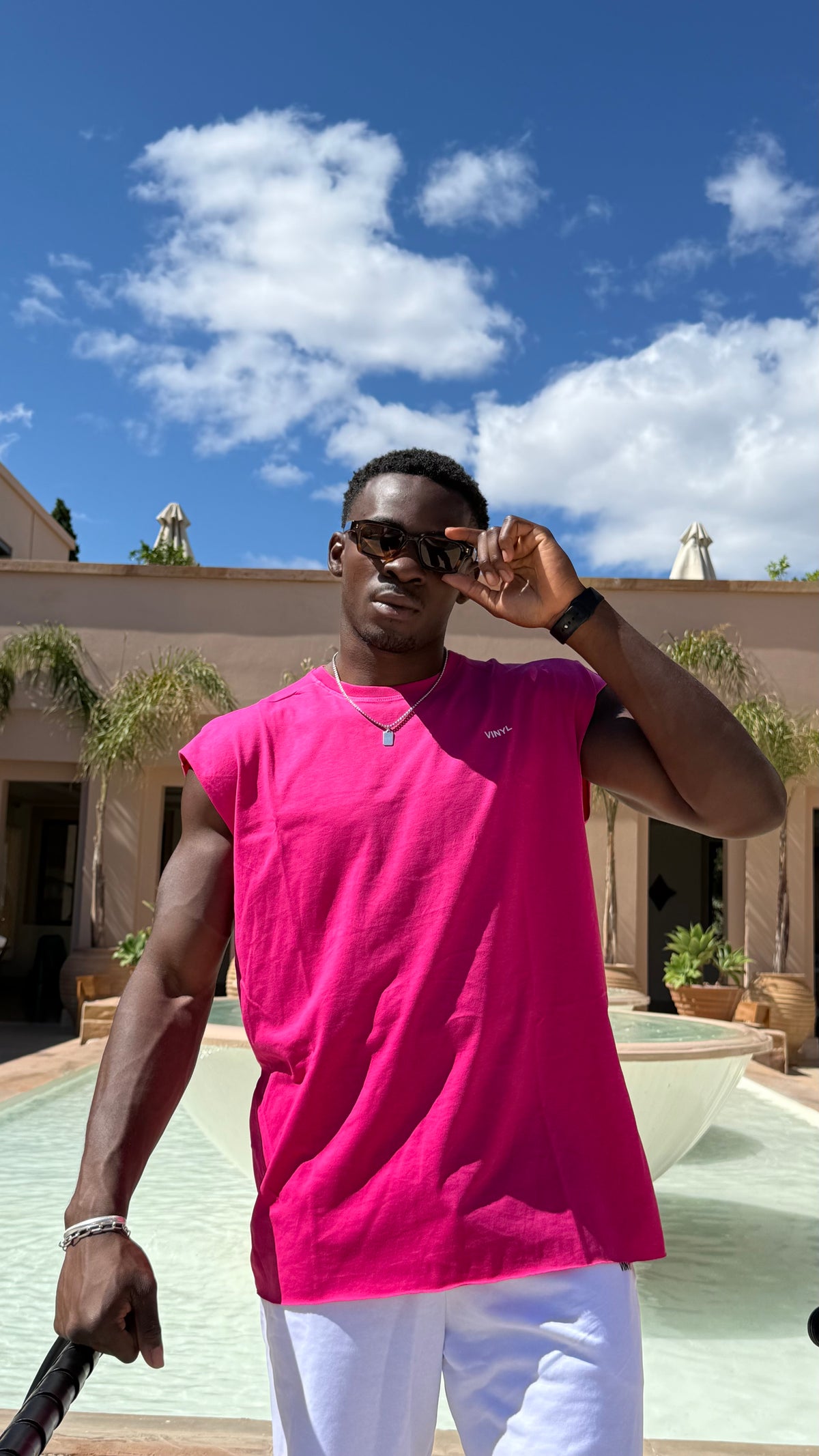 Vinyl sleeveless tee pink - oversized