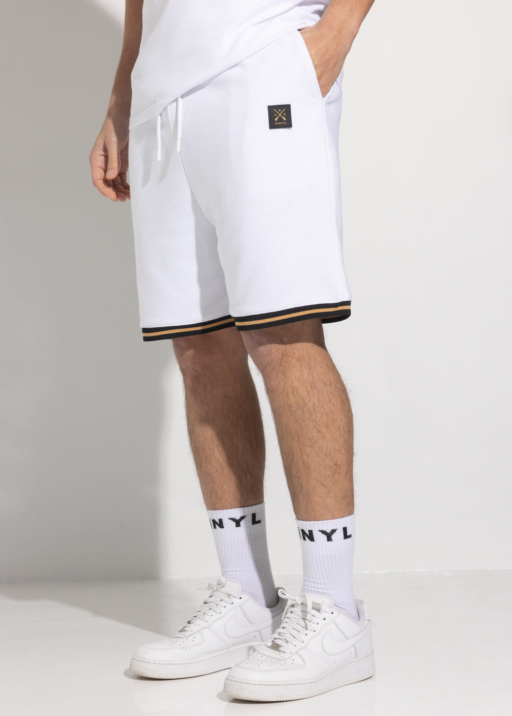 Vinyl bermuda shorts with elastic white cotton regular fit - striped ends shorts