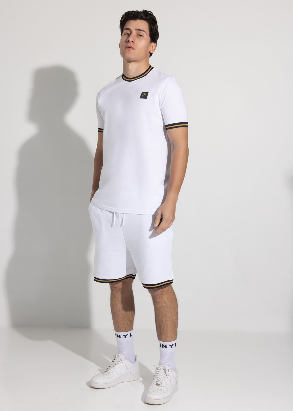 Vinyl bermuda shorts with elastic white cotton regular fit - striped ends shorts