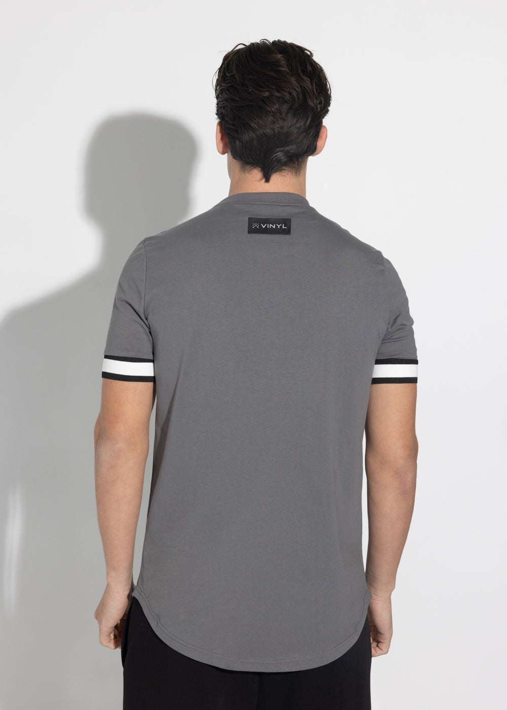 Vinyl t-shirt with elastic cuff, grey cotton long line regular fit - t-shirt with elastic cuff