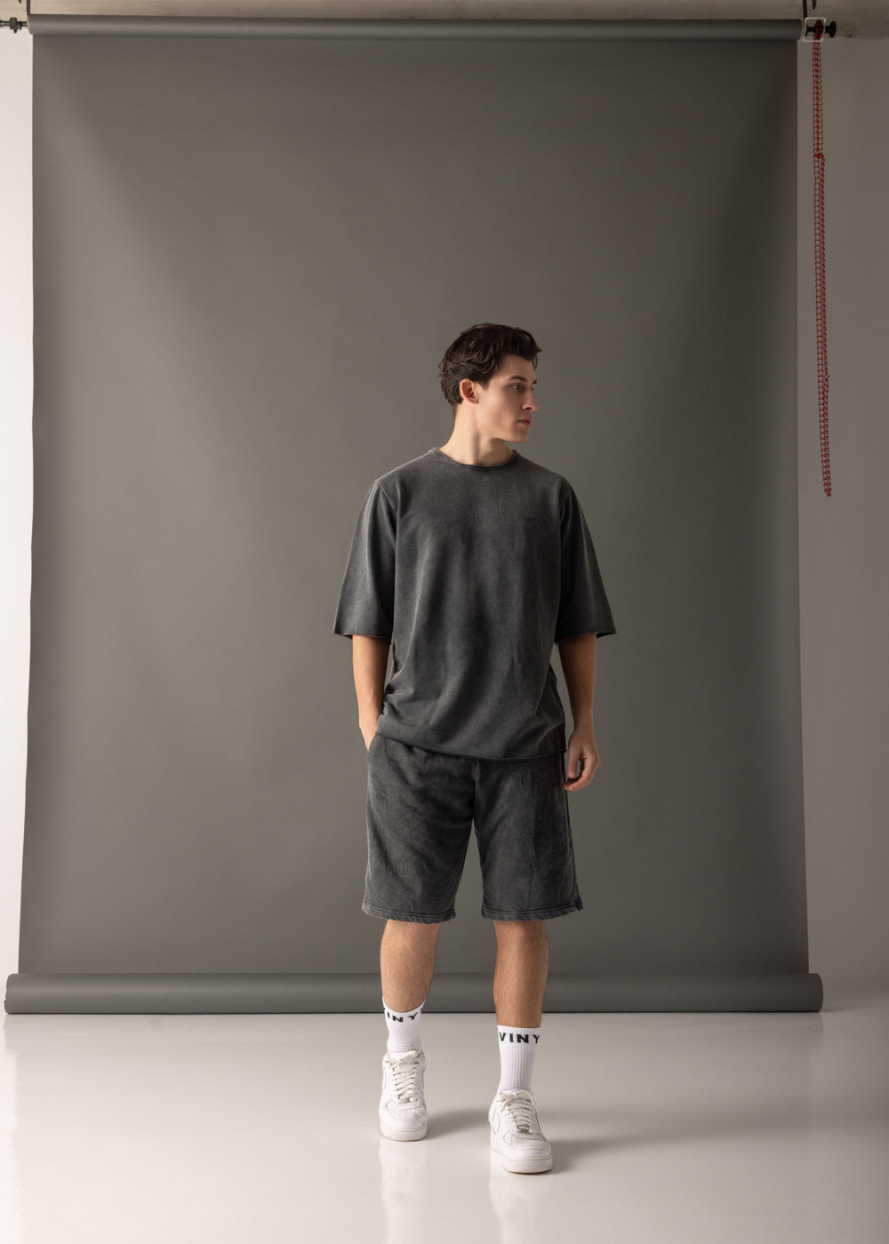 Vinyl bermuda shorts with embroidery black cotton regular fit - premium washed shorts