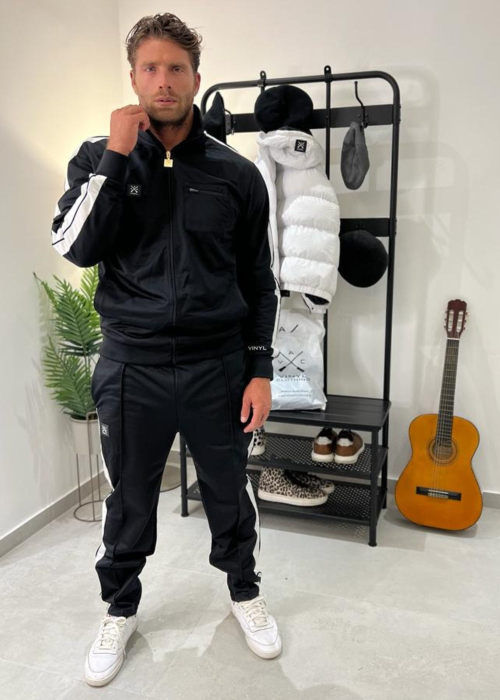 Vinyl jacket black polyester regular fit men's