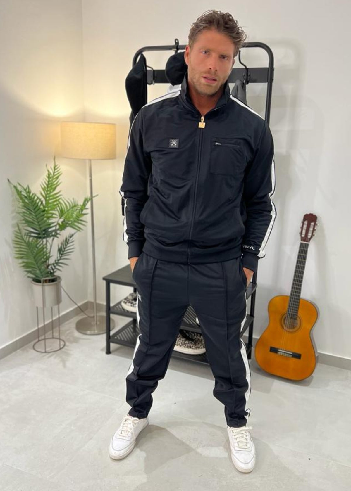 Vinyl jacket black polyester regular fit men's