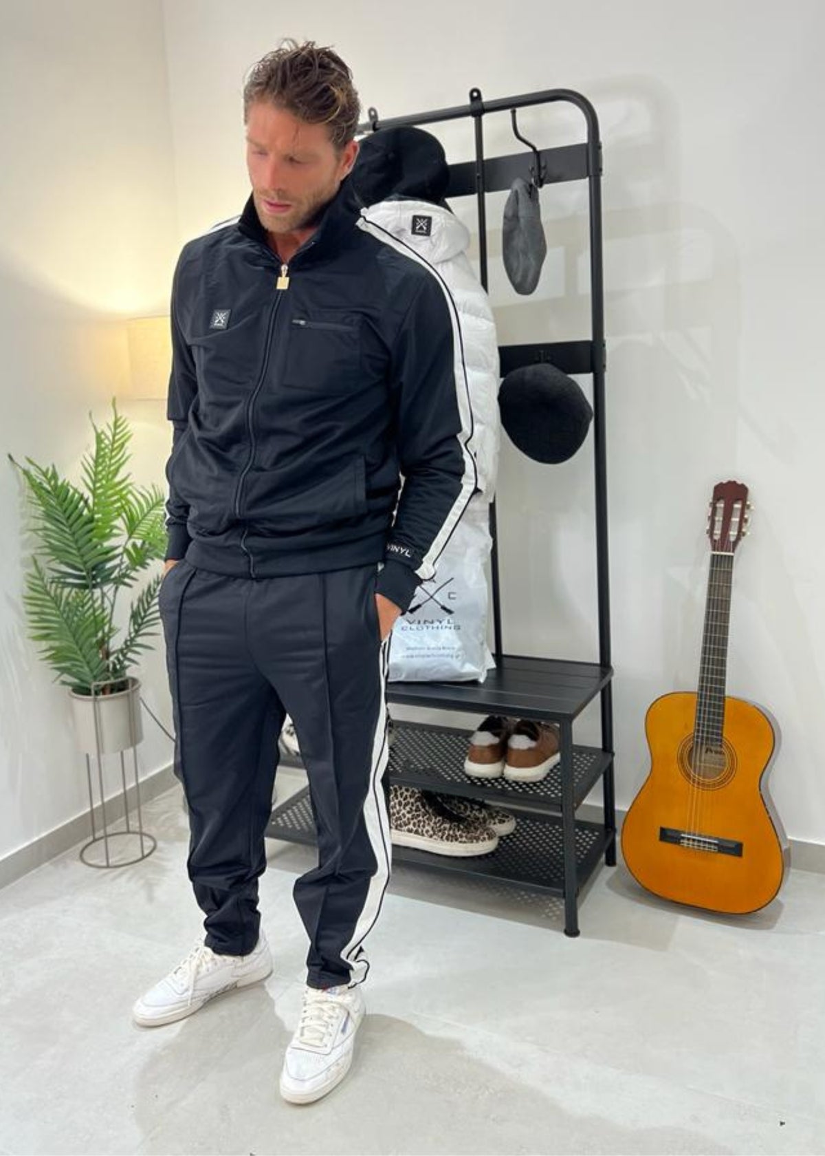 Vinyl jacket black polyester regular fit men's