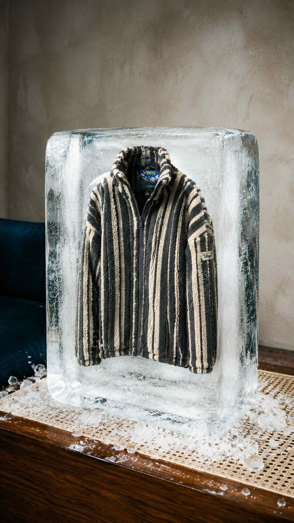 Striped fuzzy jacket grey/beige