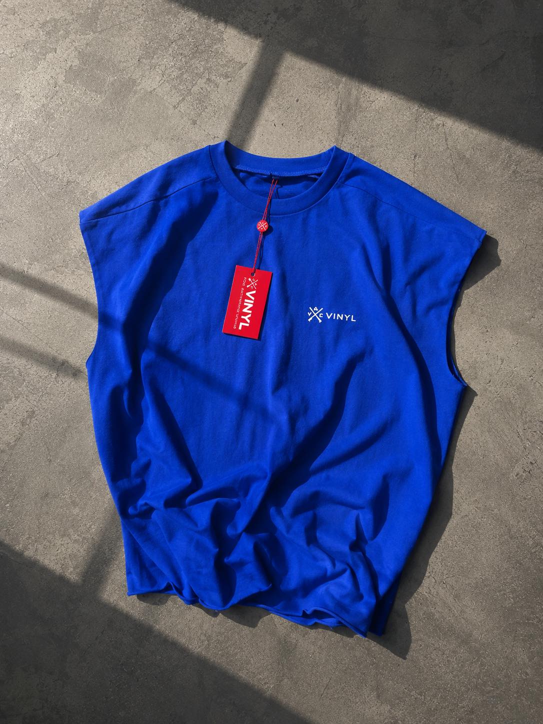Vinyl sleeveless tee blue - oversized