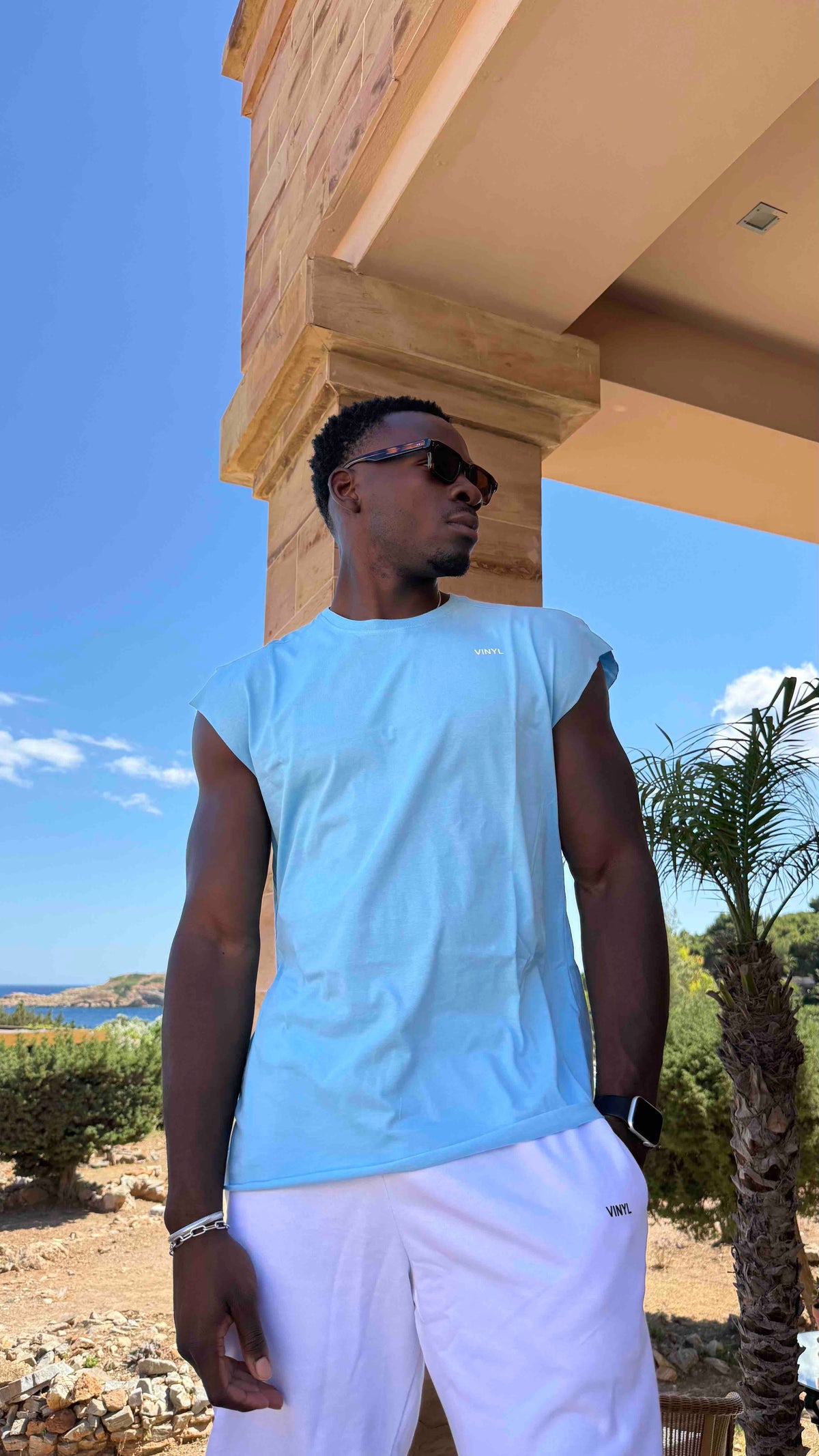 Vinyl sleeveless tee light blue - oversized