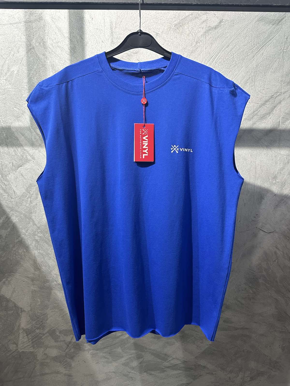 Vinyl sleeveless tee blue - oversized