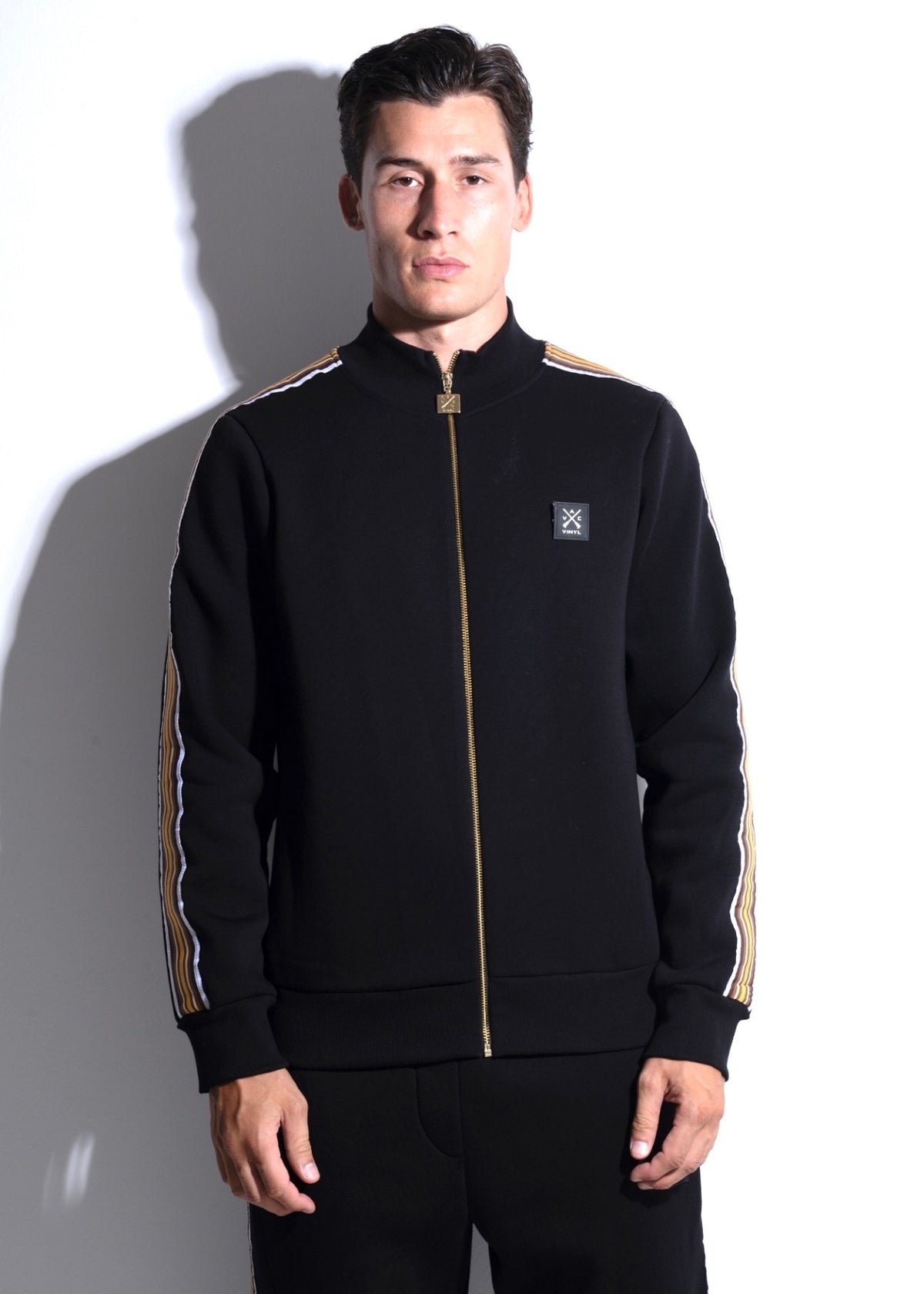 Vinyl black jacket with drawstrings cotton regular fit - striped tape jacket