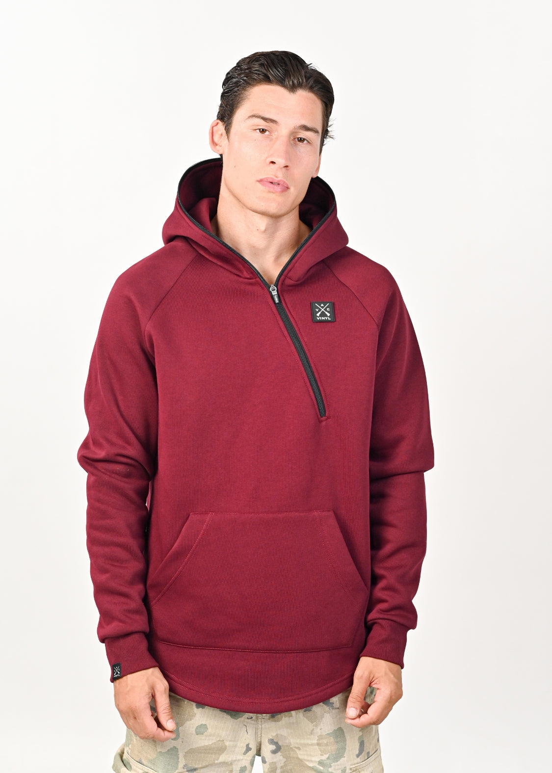 Burgundy vinyl sweatshirt with zipper cotton regular fit - half zipped hoodie