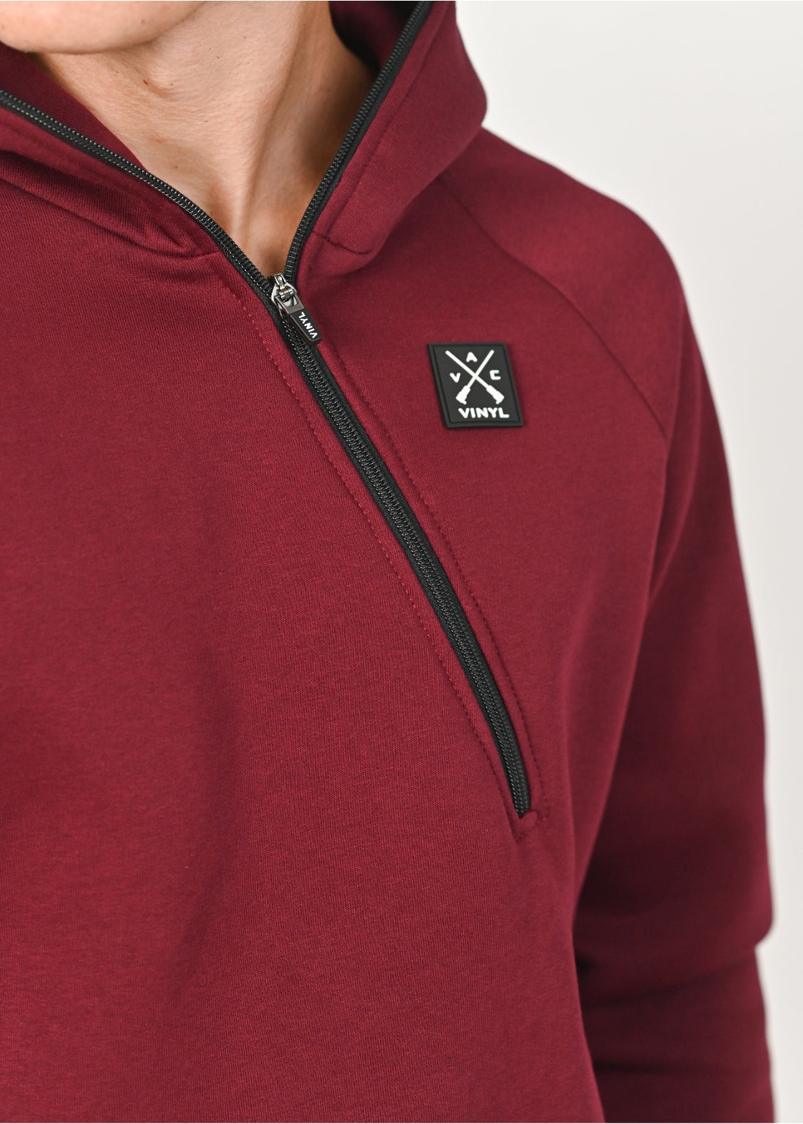 Burgundy vinyl sweatshirt with zipper cotton regular fit - half zipped hoodie