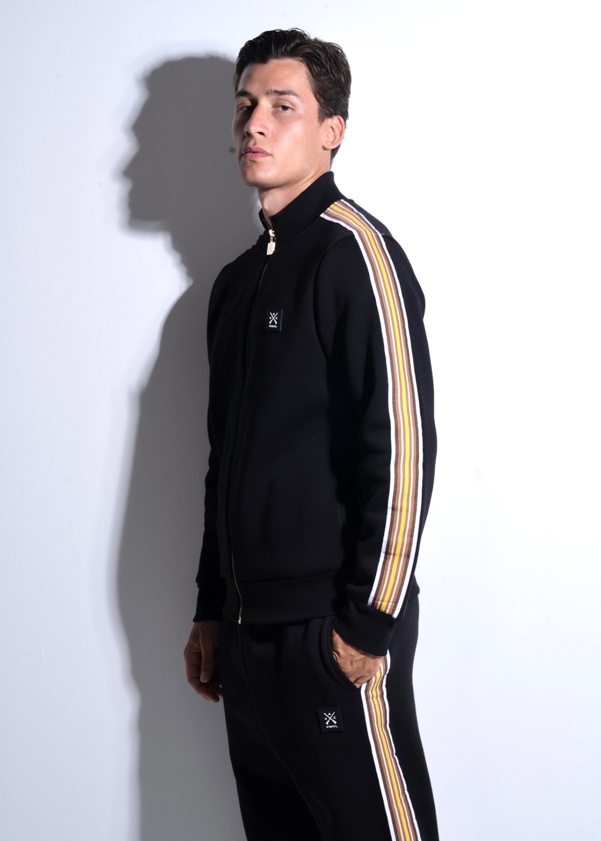Vinyl black jacket with drawstrings cotton regular fit - striped tape jacket