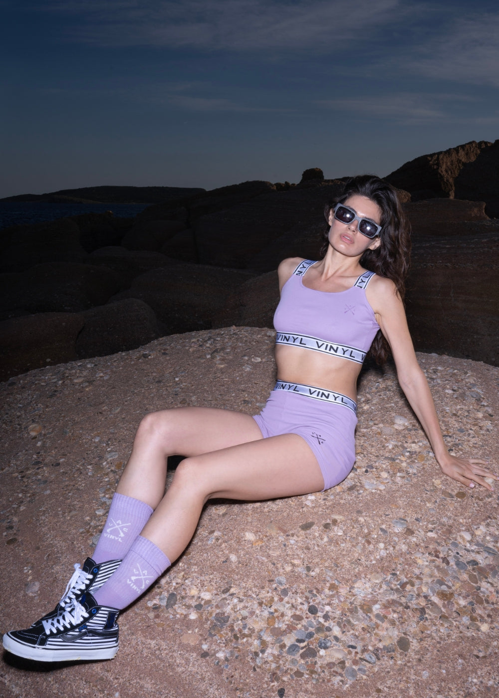 Vinyl σορτσάκι με λάστιχο μωβ cotton regular fit γυναικειο