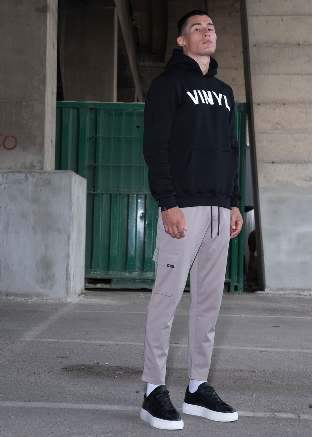 Vinyl sweatshirt with print, black cotton regular fit, men's