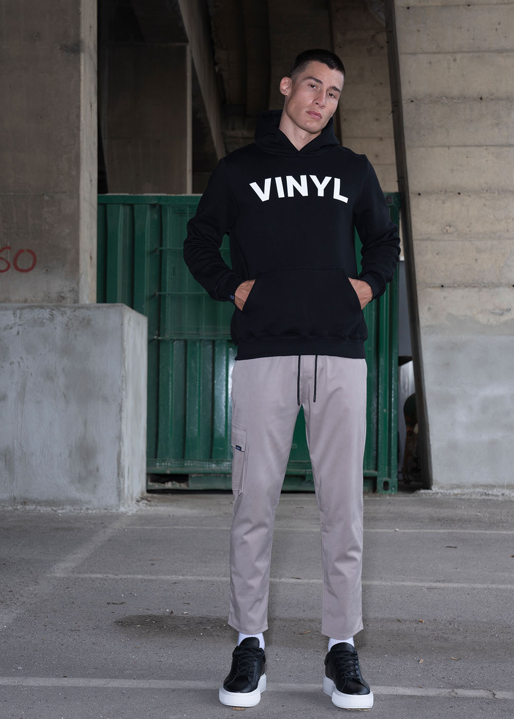 Vinyl sweatshirt with print, black cotton regular fit, men's