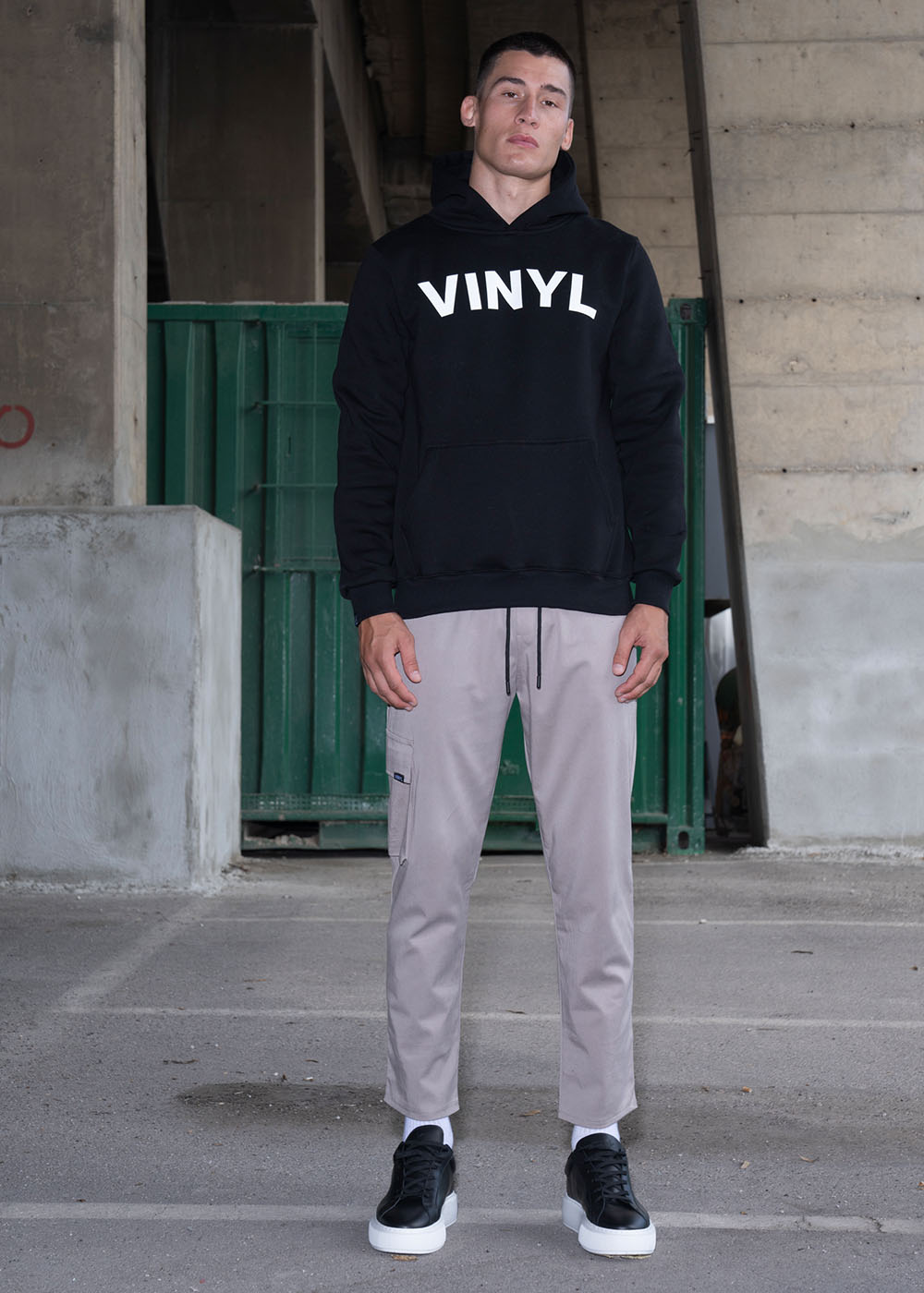 Vinyl sweatshirt with print, black cotton regular fit, men's