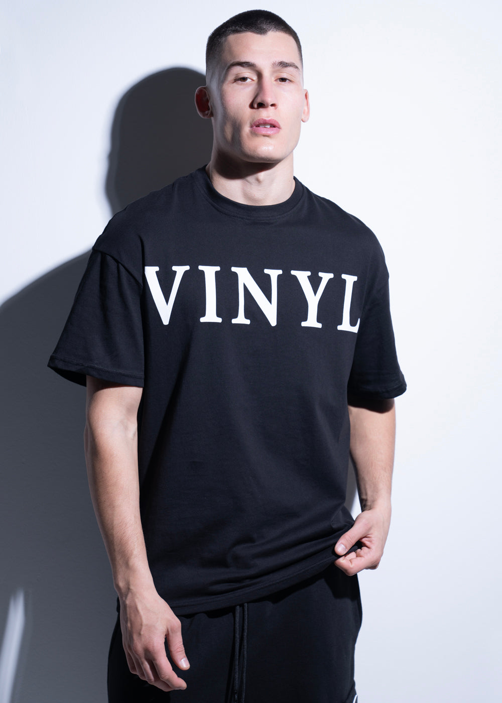 Vinyl μπλουζα με τυπωμα μαυρη cotton oversized ανδρικη