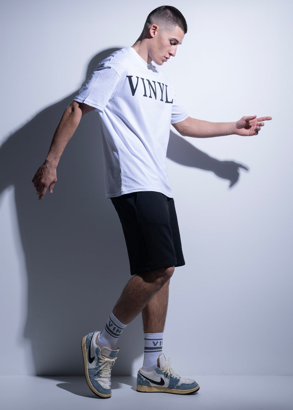 Vinyl μπλουζα με τυπωμα λευκη cotton oversized ανδρικη