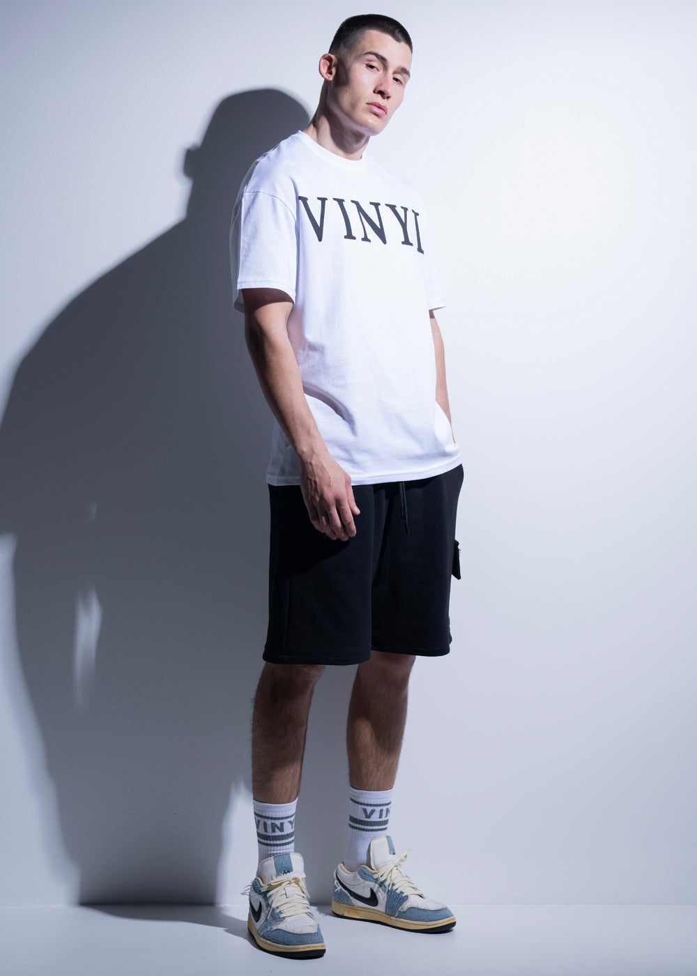 Vinyl μπλουζα με τυπωμα λευκη cotton oversized ανδρικη