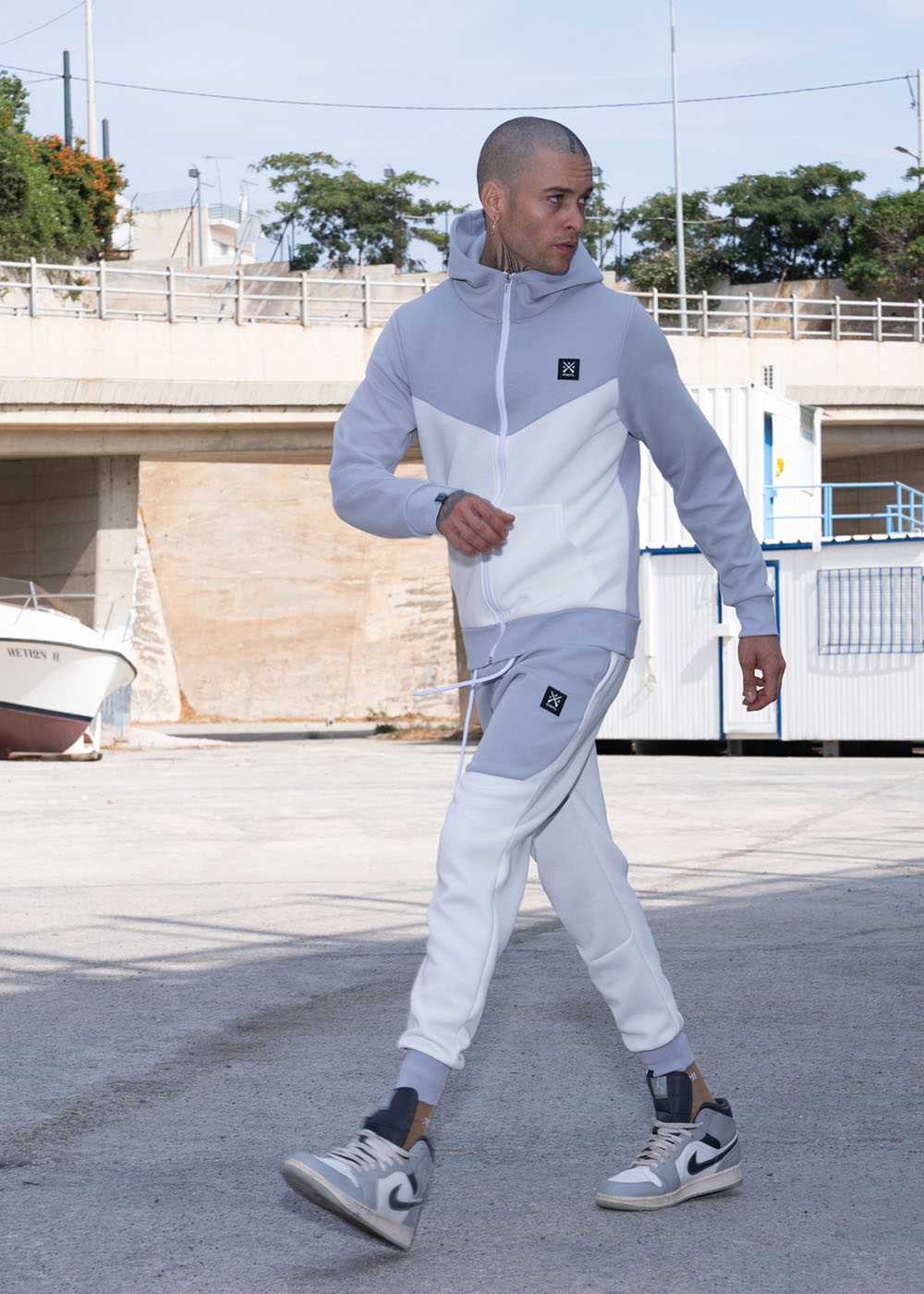 Vinyl technical sweatshirt white/gray polyester regular fit men's