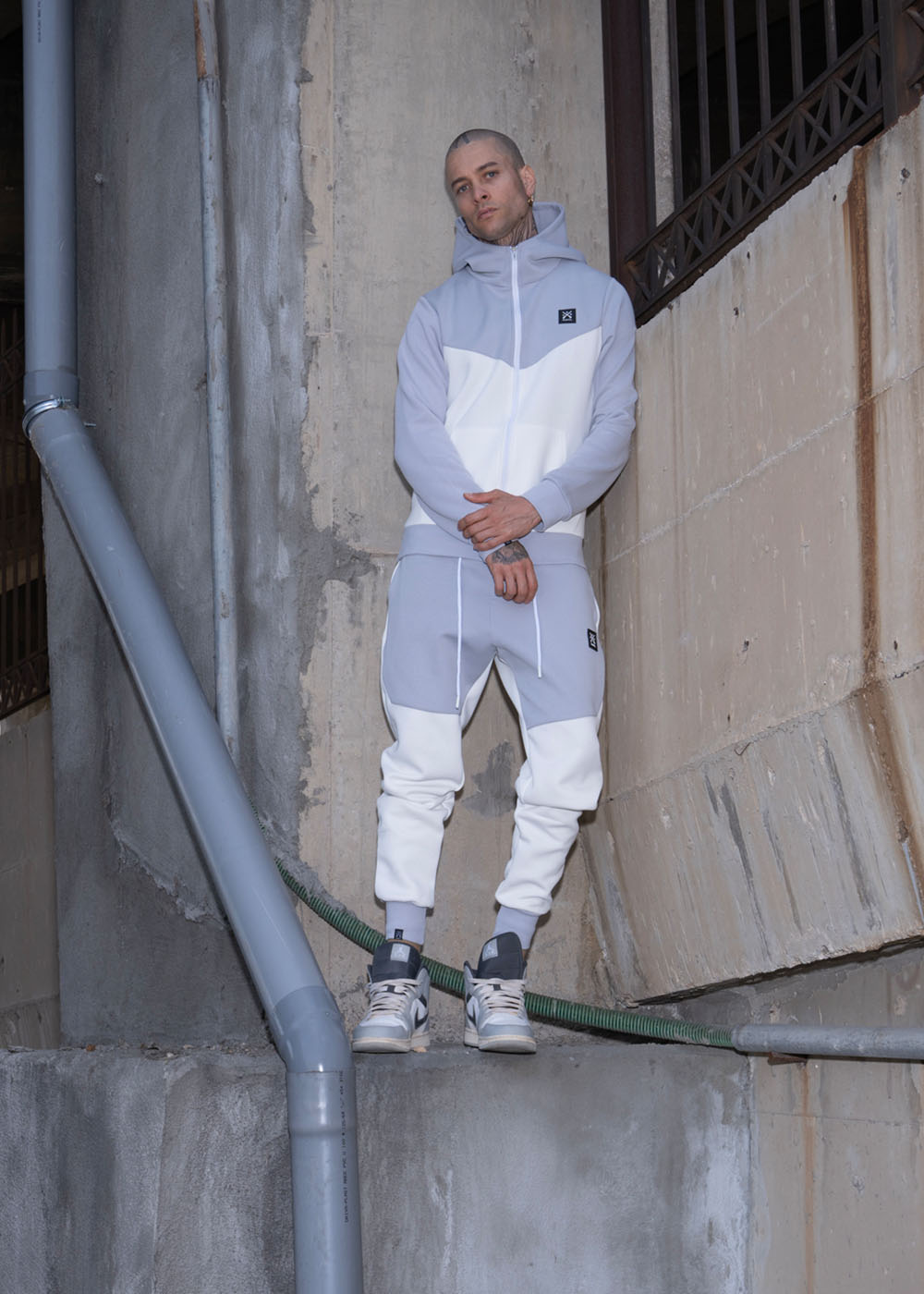 Vinyl technical sweatshirt white/gray polyester regular fit men's