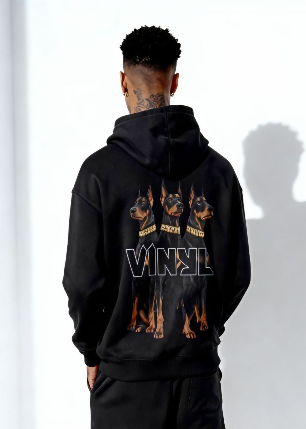 Vinyl sweatshirt black with cotton oversized print - dogs gang hoodie