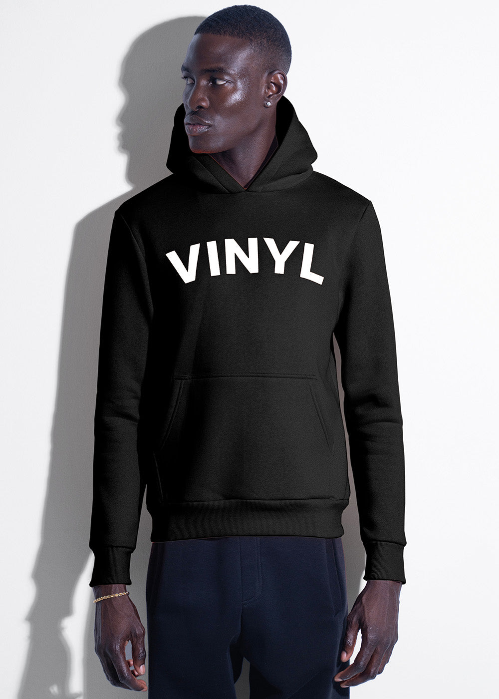 Vinyl sweatshirt with print, black cotton regular fit, men's