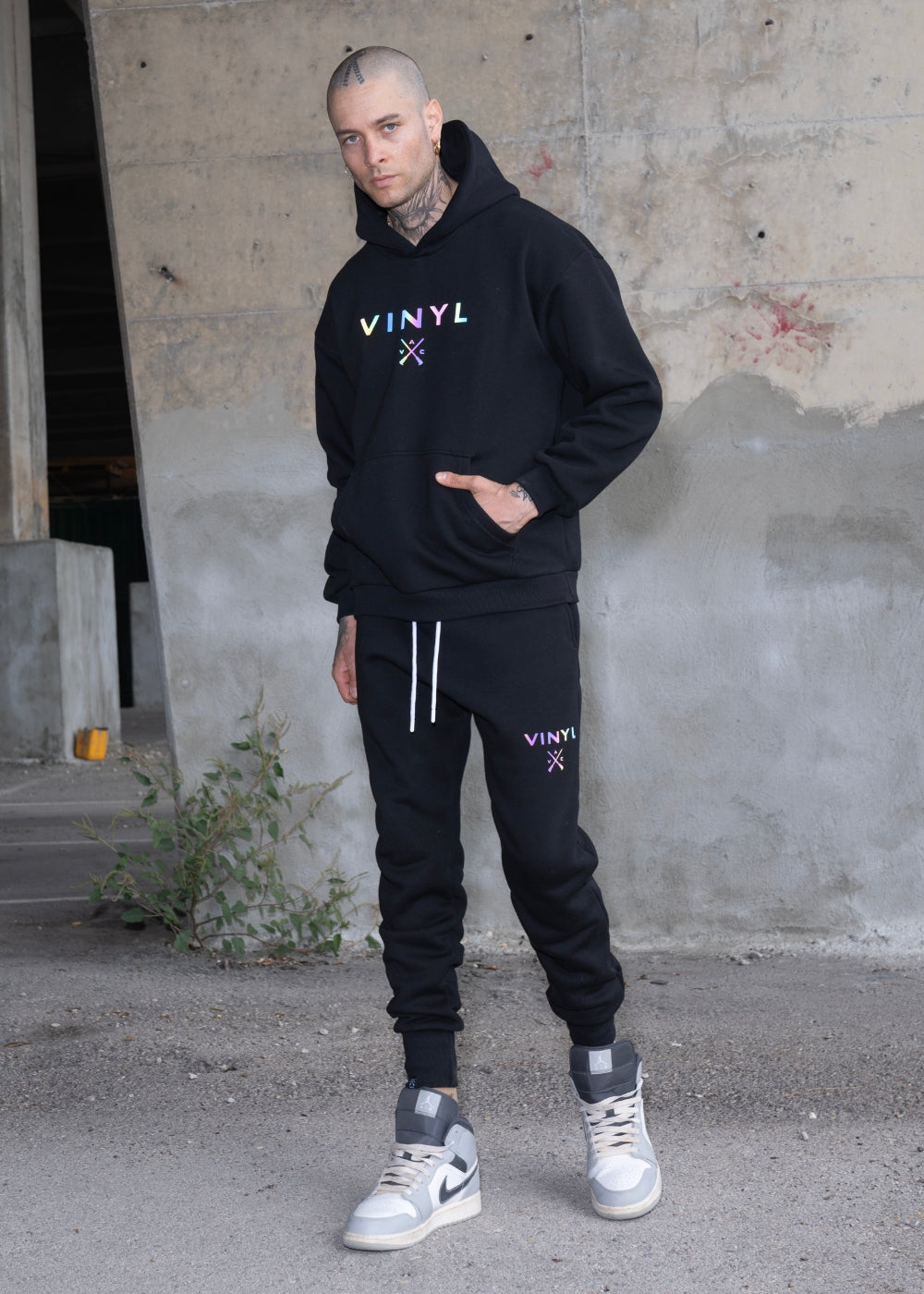 Vinyl φουτερ μαυρο cotton regular fit ανδρικο