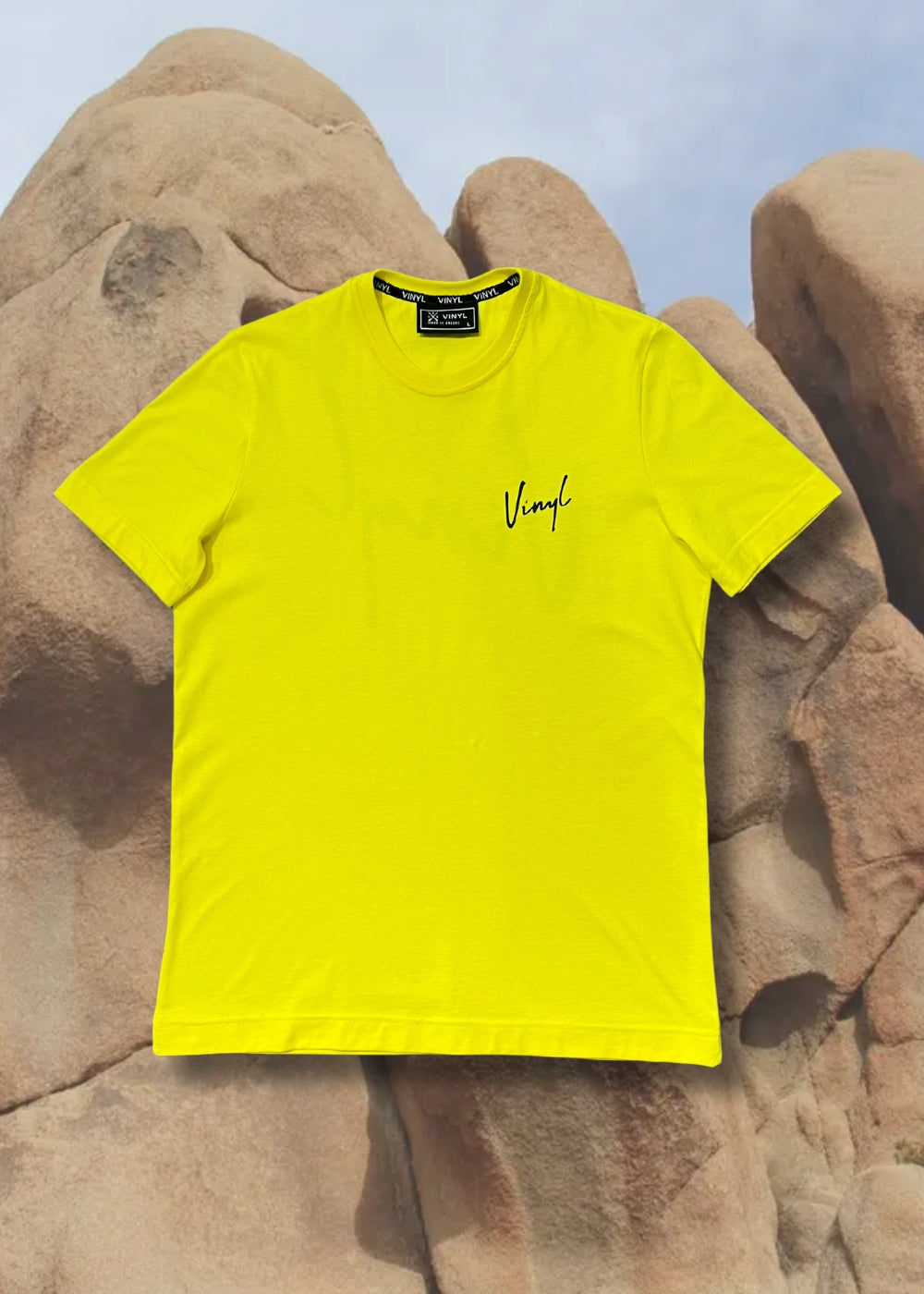 Vinyl μπλουζα με τυπωμα κιτρινη cotton regural fit ανδρικη