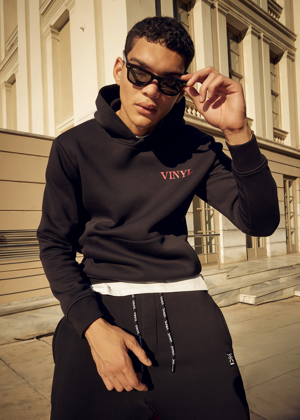 Vinyl sweatshirt black with print cotton regular fit - street beast hoodie