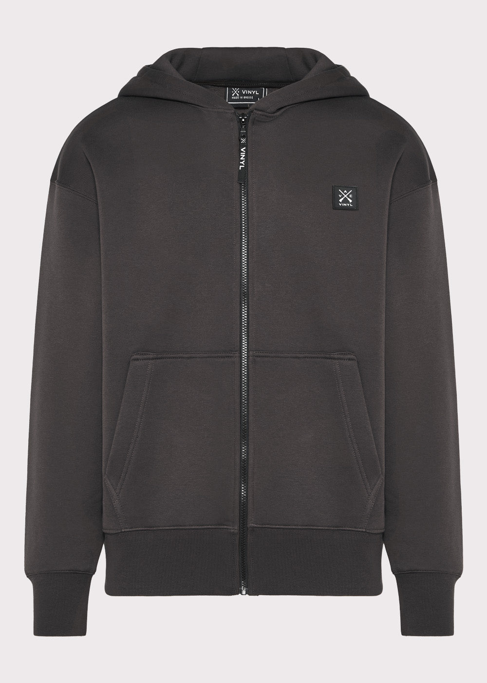 Vinyl jacket gray with rip trim cotton oversized - off duty zip hoodie