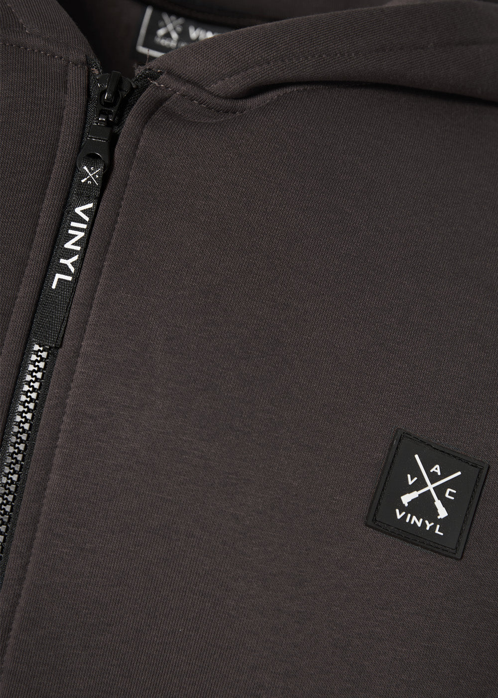 Vinyl jacket gray with rip trim cotton oversized - off duty zip hoodie