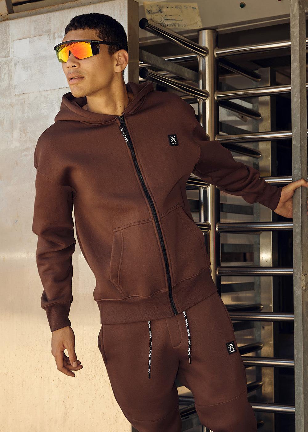 Vinyl φορμα παντελονι καφε μονόχρωμο cotton regular fit - core sweatpants
