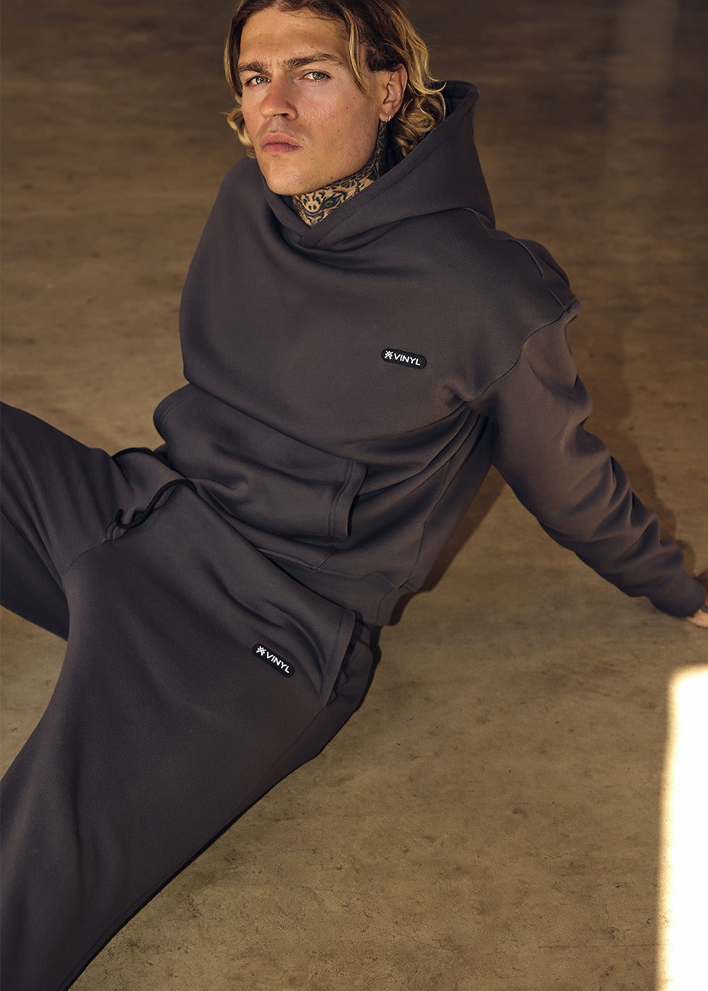 Vinyl φουτερ γκρι cotton oversized - emblem hoodie