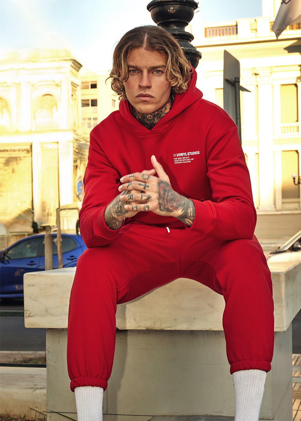 Vinyl sweatshirt red with print cotton oversized - studios v legacy hoodie