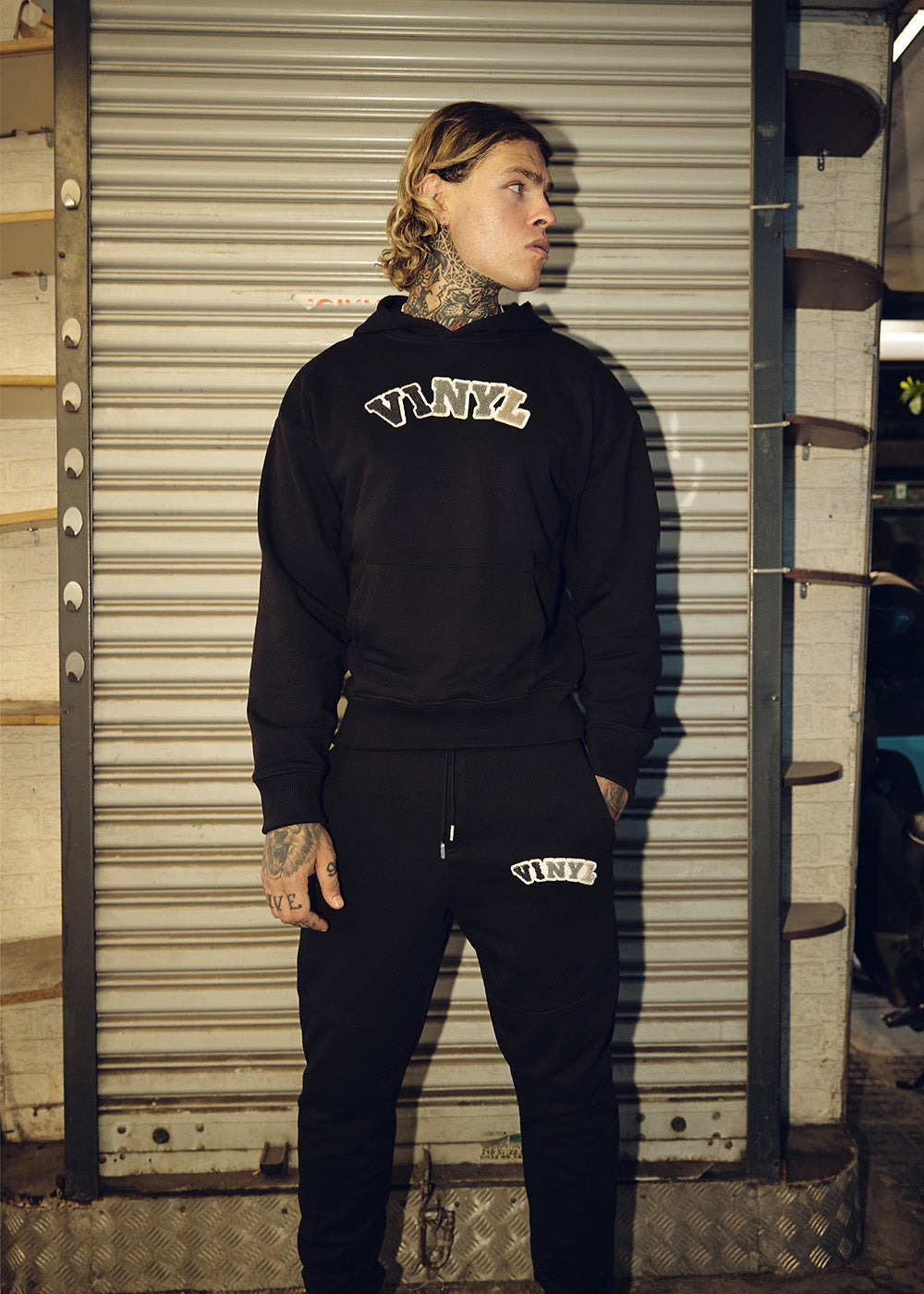 Vinyl φορμα παντελονι μαυρο με patch cotton regular fit - puff logo sweatpants