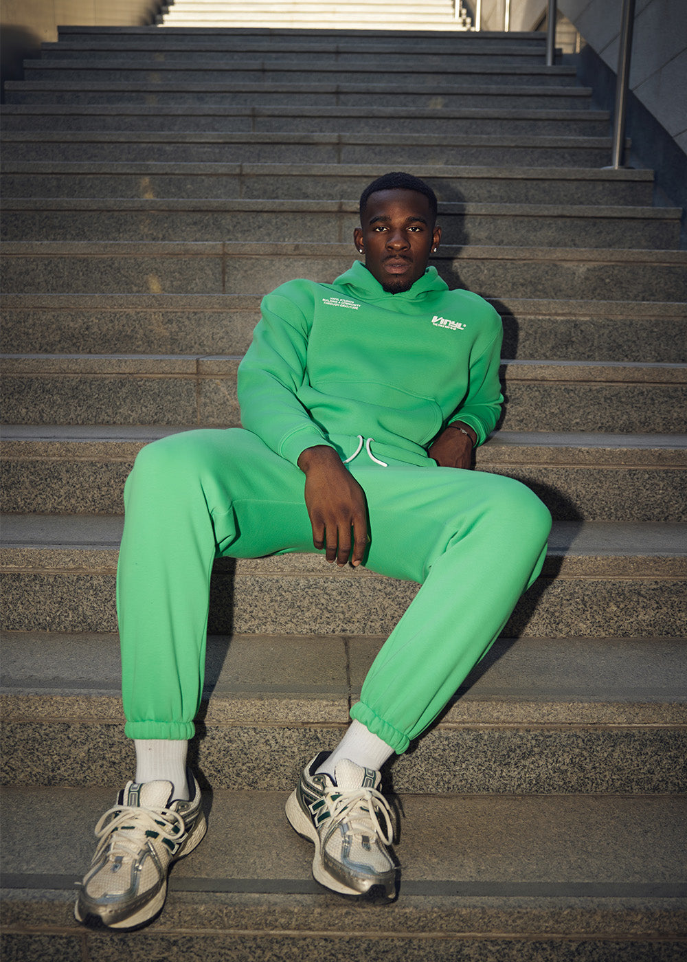 Vinyl sweatshirt green with print cotton oversized - studios v beat hoodie